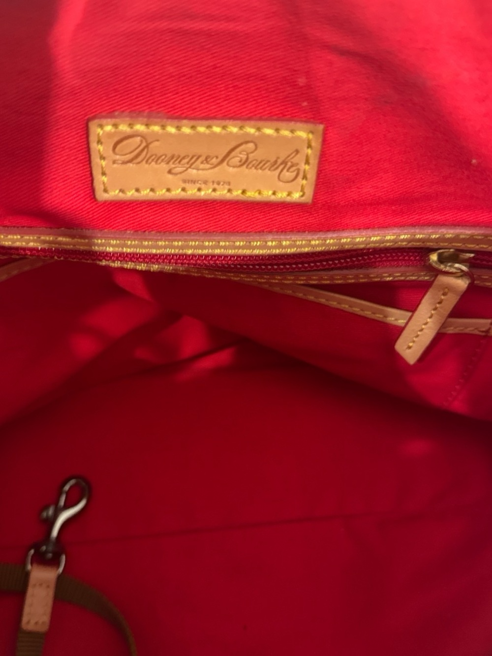 Dooney & Bourke Red and White Chevron Satchel with Tan Trim - Picture 10 of 10